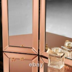 Rose Gold Desktop Tri-Fold Mirror Vanity Bevelled Design Makeup Dressing Table
