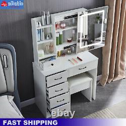 SET Makeup vanity dressing table LED Lighted Mirror & 6 x Beauty Drawers Bedroom