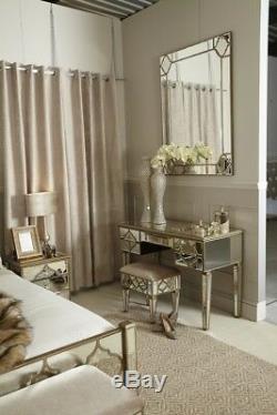 Sahara Antique Gold Mirrored Glass Upholstered Vanity Dressing Stool Bedroom