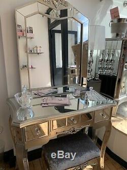 Set Of Antique Style Mirrored Glass Argente Dressing Table With Stool & Mirror
