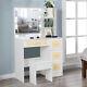 Set With Large Mirror Vanity 4 Drawers Dressing Table + Led Lights Makeup Stool