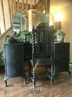 Shabby Chic Vintage Dressing Table Triple Mirror And Chair In Annie Sloan