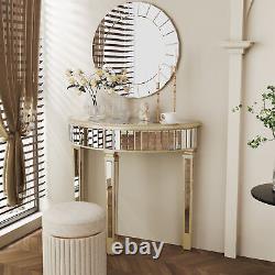 Silver Bevelled Mirrored Console Table Half Moon Mirrored Dressing Table Hall UK
