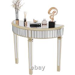 Silver Bevelled Mirrored Console Table Half Moon Mirrored Dressing Table Hall UK
