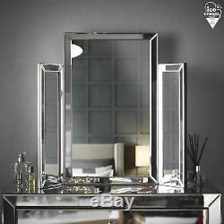 Silver Desktop Tri-Fold Mirror Vanity Bevelled Design For Makeup Dressing Table