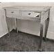 Silver Metal Embossed Mirrored Slim Leg Dressing Console Hall Table Desk