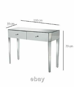 Silver Mirrored Dressing Table 2 Drawer Dresser Desk Vanity Mirrored Finish