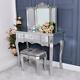 Silver Mirrored Dressing Table Triple Mirror Stool Venetian Glass Furniture Set