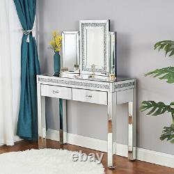 Silver Mirrored Dressing Table Vanity with 2 Drawer Venetian Glass Bedroom Hallway