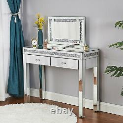 Silver Mirrored Dressing Table Vanity with 2 Drawer Venetian Glass Bedroom Hallway