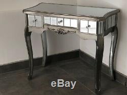 Silver Mirrored Dressing Table with 1 Drawer Venetian Glass Console Hallway
