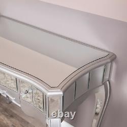 Silver Mirrored Dressing Table with Drawers Glass Venetian Bedroom Hallway Chic