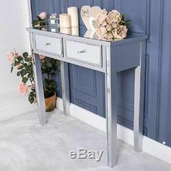 Silver Mirrored Dressing Table with Drawers Venetian Glass Bedroom Hallway Chic