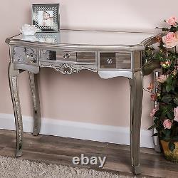 Silver Mirrored Dressing Table with Drawers Venetian Glass Bedroom Hallway Chic