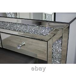 Silver Sparkle Dressing Table Set 2 Drawer Bedroom Vanity Make Up Desk Mirror