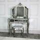 Silver Mirrored Dressing Table Stool Mirror Ornate Bedroom Furniture Set