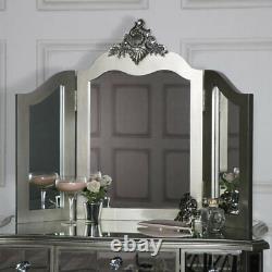 Silver mirrored dressing table stool mirror ornate bedroom furniture set