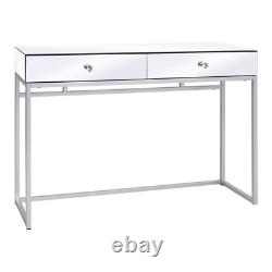 Slim Luxury Glass Mirrored Console Dressing Table Hallway Dresser With 2 Drawers