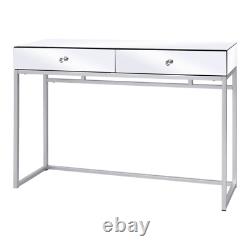 Slim Luxury Glass Mirrored Console Dressing Table Hallway Dresser With 2 Drawers
