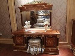 Solid Wood Dressing Table Mirror Luxury Bedroom 2 Pcs Baroque Rococo New Console