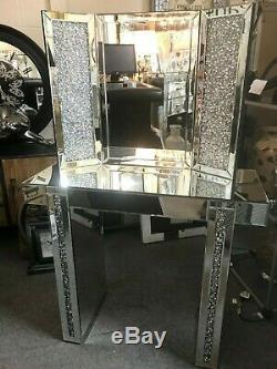 Sparkle glitz crushed diamond dressing table and mirror set, vanity set