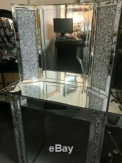 Sparkle glitz crushed diamond dressing table and mirror set, vanity set