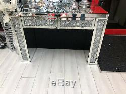 Sparkling Crush Mirrored Glass Dressing Table Console 2 Drawers 120x80x40cm
