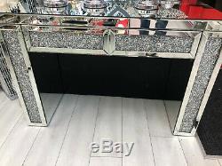 Sparkling Crush Mirrored Glass Dressing Table Console 2 Drawers 120x80x40cm