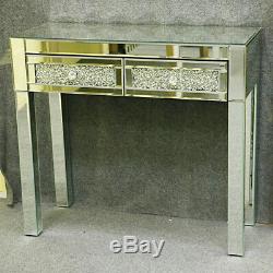 Sparkling Mirrored Glass Dressing Table Console 2 Drawers Dresser-uk