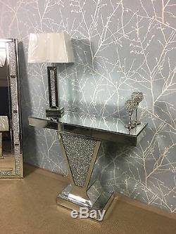 Sparkling Silver Mirror Crushed Crystal Glitz V Console Display Dressing Table