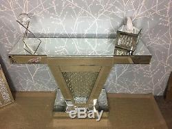 Sparkling Silver Mirror Floating Crystal V Console Display Dressing Table