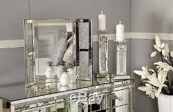 Sparkly Crushed Crystal Diamond Glitz Tri-fold Vanity Dressing Table Mirror