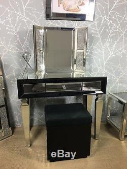 Sparkly Crushed Crystal Diamond Glitz Tri-fold Vanity Dressing Table Mirror