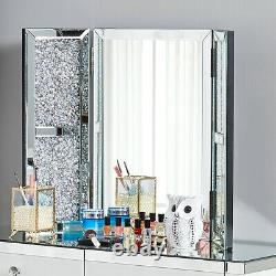 Sparkly Mirrored Glass Dressing Table Mirror Stool Make Up Desk Chair Vanity Set