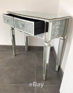 Sparkly Silver Crackle Mosaic Mirrored Glass 2 Drawer Dressing/ Console Table