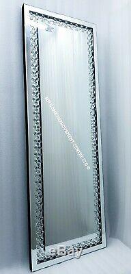 Sparkly Silver Wall Mirror Floating Crystal Enclosed Hallway Dressing 120x40cm