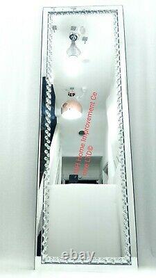 Sparkly Silver Wall Mirror Floating Crystal Full Length Tall Dressing 120x40cm