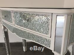 Sparkly White Crackle Mosaic Mirrored Glass 2 Drawer Dressing/ Console Table