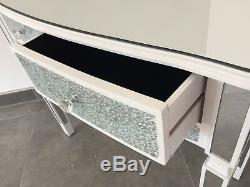 Sparkly White Crackle Mosaic Mirrored Glass 2 Drawer Dressing/ Console Table