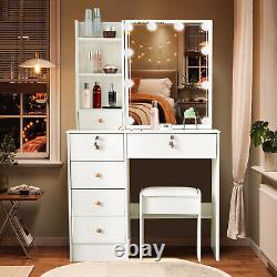 Special Gift Dressing Table Makeup Desk with LED 3 Color Lighted Mirror+Stool Set