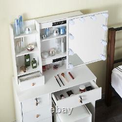 Special Gift Dressing Table Makeup Desk with LED 3 Color Lighted Mirror+Stool Set