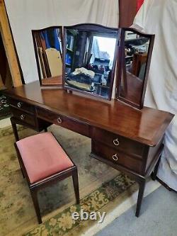 Stag Minstrel Dressing Table Desk with Drawers Three Way Mirrors and Stool