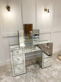 Stunning Classic Glass Mirrored Bedroom 7 Drawer Dressing Table