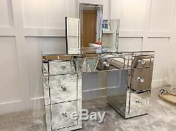 Stunning Classic Glass Mirrored Bedroom 7 Drawer Dressing Table