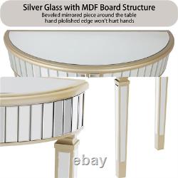 Stunning Silver Dressing Table Mirrored Glass Vanity Table Console Hall Demilune