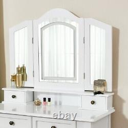 Stylish LED Lights Dressing Table Makeup Desk with Stool Mirrors Vanity Dresser