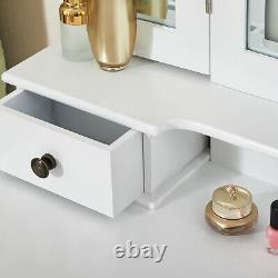 Stylish LED Lights Dressing Table Makeup Desk with Stool Mirrors Vanity Dresser