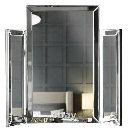 Tri Fold Desktop Vanity Mirror Bevelled Glass Design Makeup Dressing Silver