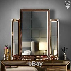 Tri Fold Desktop Vanity Mirror Bevelled Glass Design Makeup Dressing Table Gold