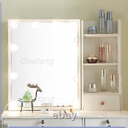 UK 10 LED Bulbs & Sliding Mirror Bedroom Makeup Desk Dressing Table Vanity Set
